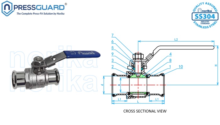 Lockable Blue Handle LFCR Brass Press-Fit Ball Valve (PF x PF)