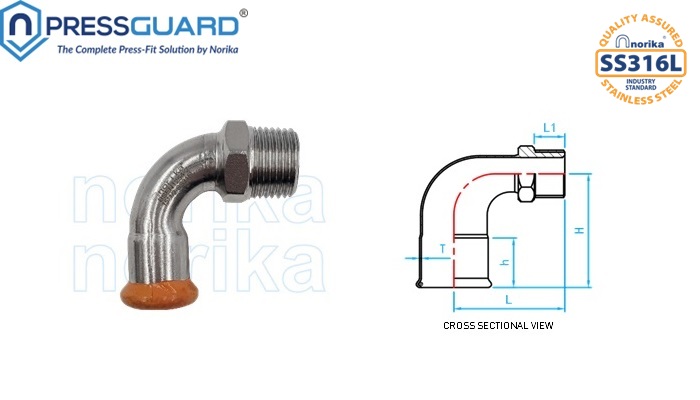 Stainless Steel 316L Press Fit 90 Deg MI Elbow