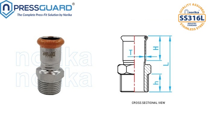 Stainless Steel 316L Press Fit MI Adaptor