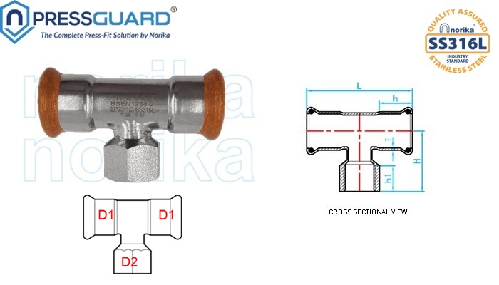 Stainless Steel 316L Press Fit FI Tee