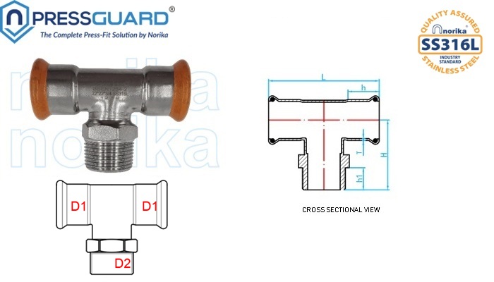 Stainless Steel 316L Press Fit MI Tee