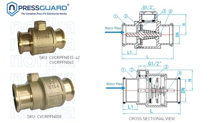 Press-Fit Brass CR Spring Check Valve With Inspection Hole