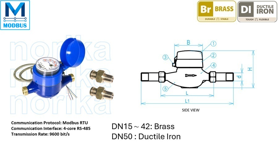 Multi Jet Dry Dial Smart Water Meter With Modbus RTU Output  (R80)