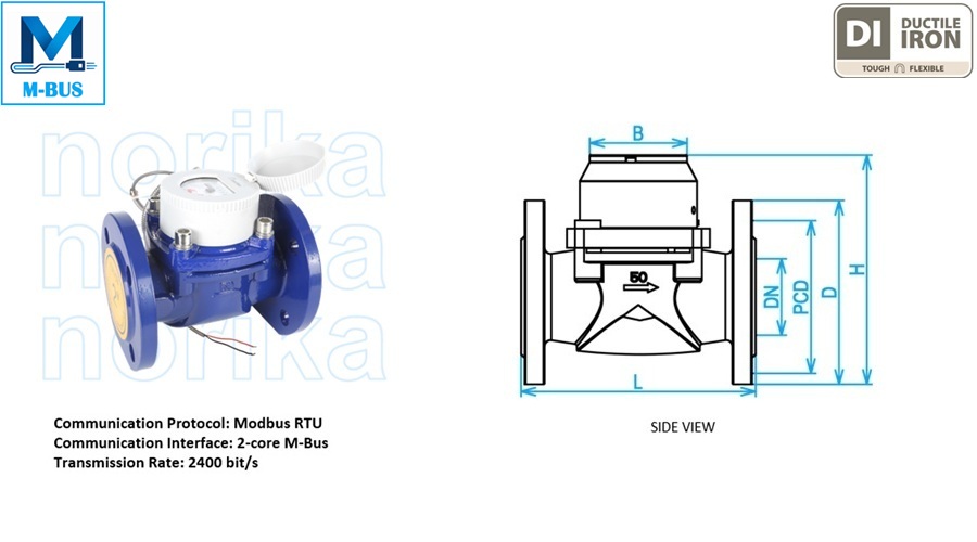 Epoxy-Coated Woltman Dry-Dial- Photoelectronic Direct-Reading Water Meter With MODBUS RTU Via 2-Core M-BUS Interface (R80)