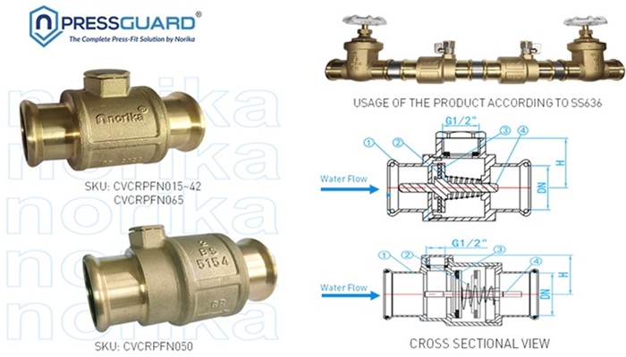 DZR Brass Press Fit Spring Check Valve With Inspection Hole